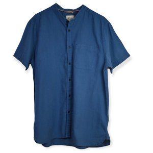 Anthropologie Koto Dress L Womens Blue 100% Cotton Shirtdress Short Sleeve